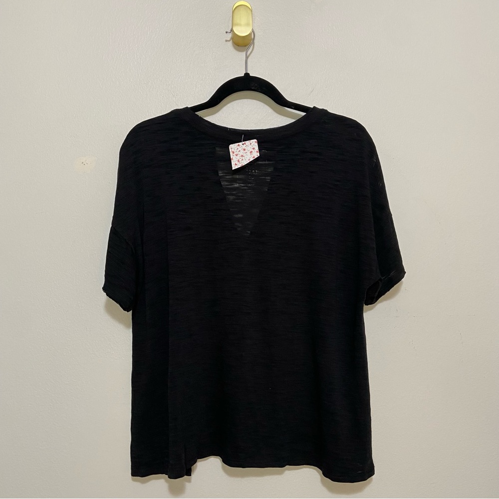 We the Free by Free People Black Burnout V-Neck Cutout Short Sleeve T-Shirt - Picture 4 of 6